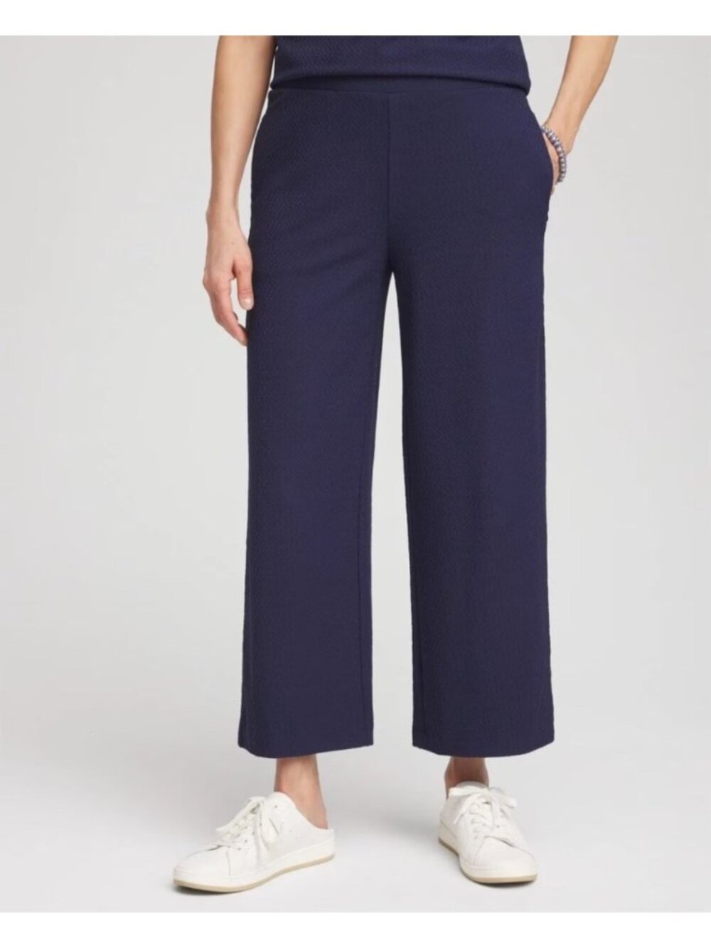 NEW Chico's Zenergy Wide-Leg UPF Jacquard Knit Cropped Navy Pull-On Pants XS